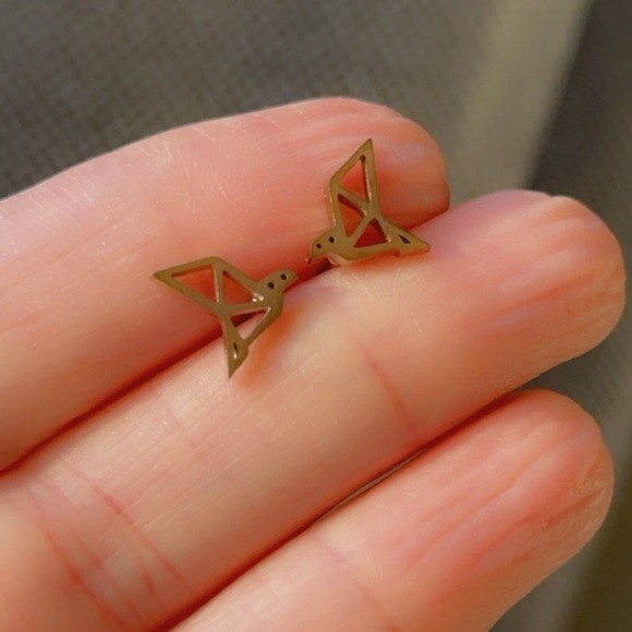 Stainless Steel and Rose Gold Origami Bird Studs - Picture 6 of 12
